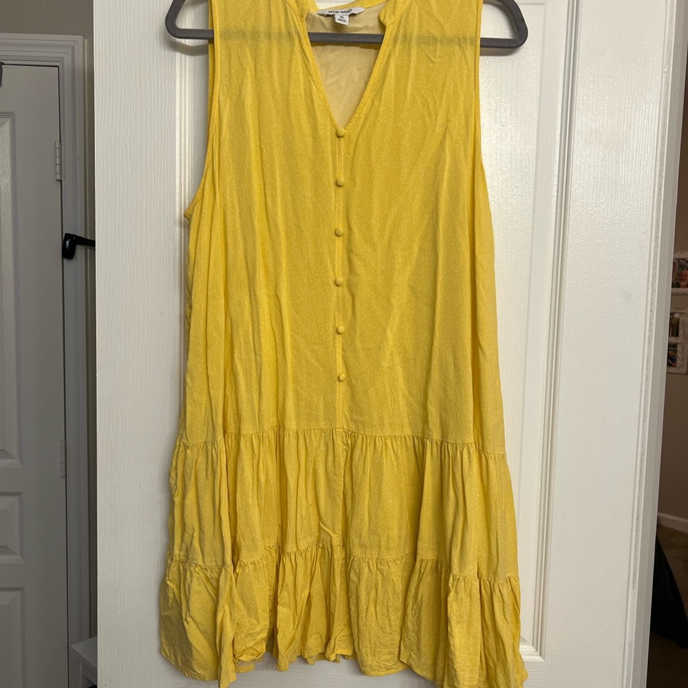Nine West Yellow Sleeveless Button-Front Tiered Dress